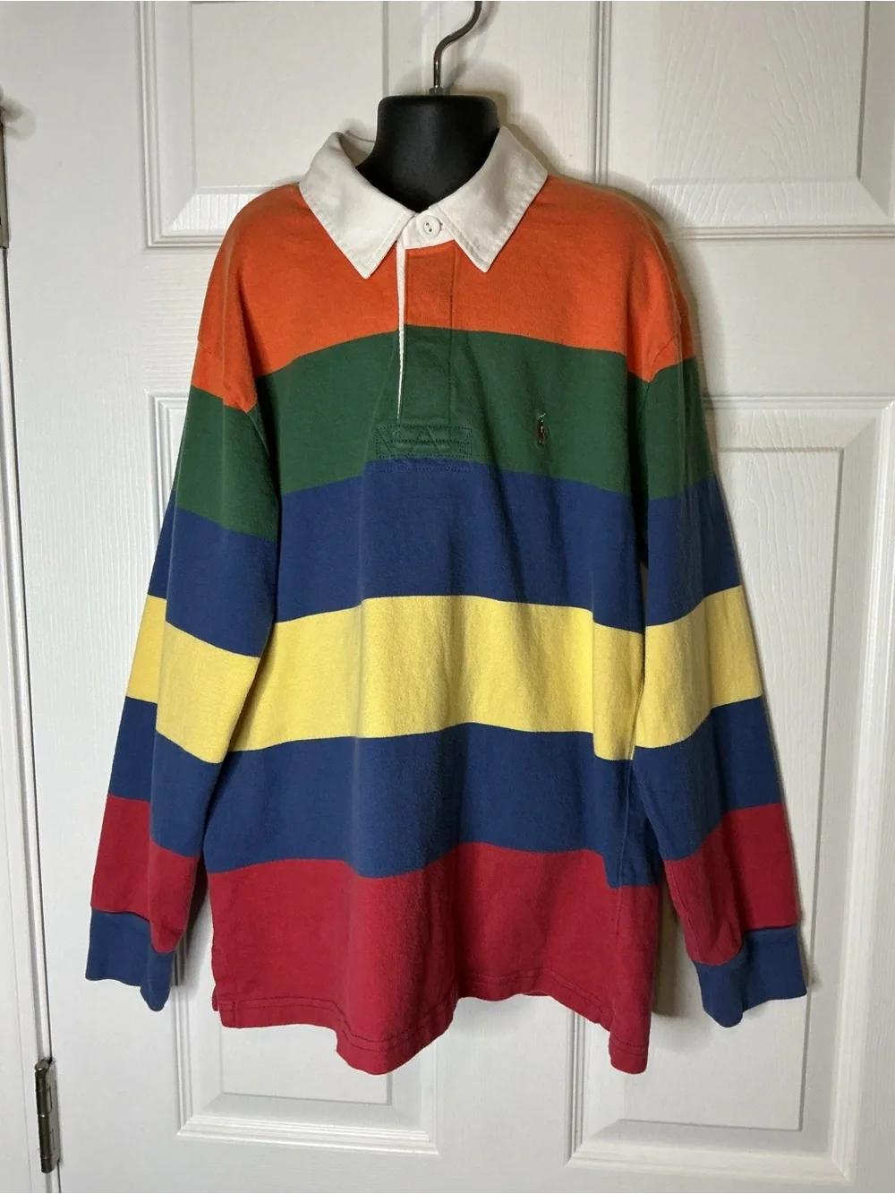 Ralph Lauren Multi-Color Striped Rugby Polo - Red, Orange, Green, Blue, Yellow